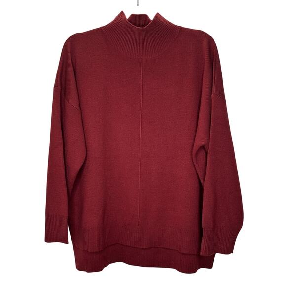 The Work Shop Burgundy Mock Neck Long Sleeve High Low Sweater S - Picture 2 of 11